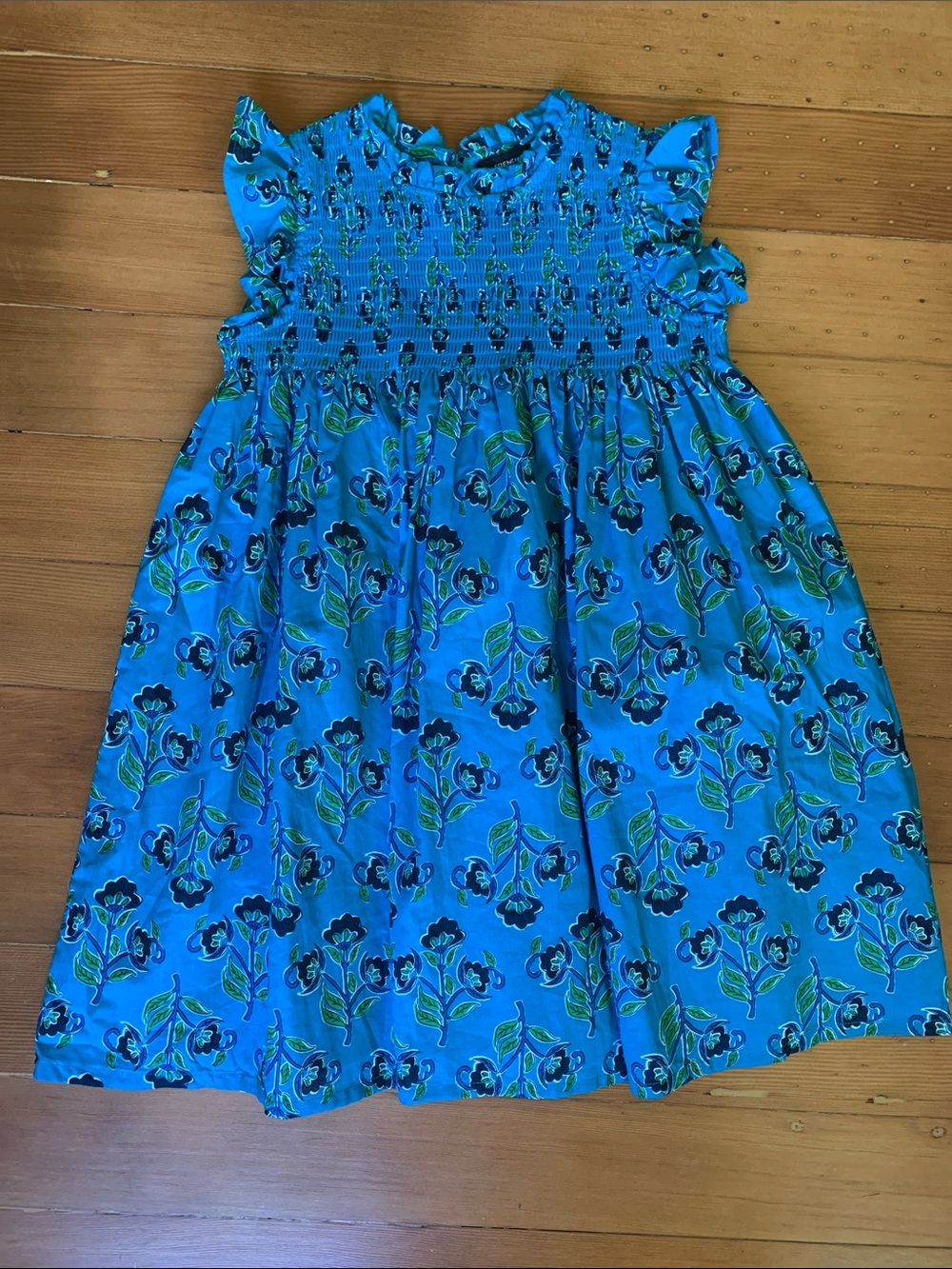 French Connection Girls Blue Floral Smocked Dress Sz 5/6
